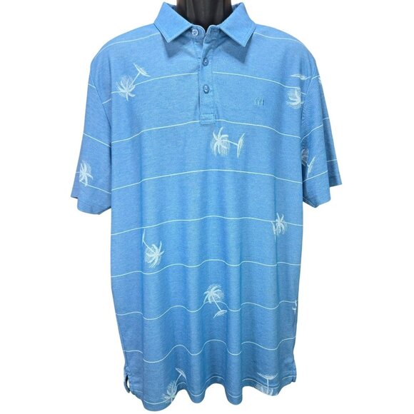 Travis Mathew Mens Blue Tropical Palm Tree Print Polo XL NWOT - Picture 1 of 7